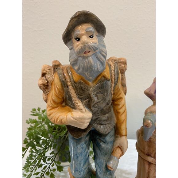 Vtg Ceramic Hand Painted Old Man Woman Working Axe Carrying Wood Figurine Set - Picture 3 of 9